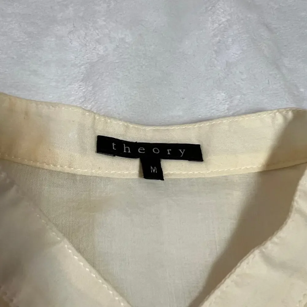 Theory Women's Bianca Keyhole Cotton Pin Tuck Blouse Size Medium Breathable - Picture 4 of 10